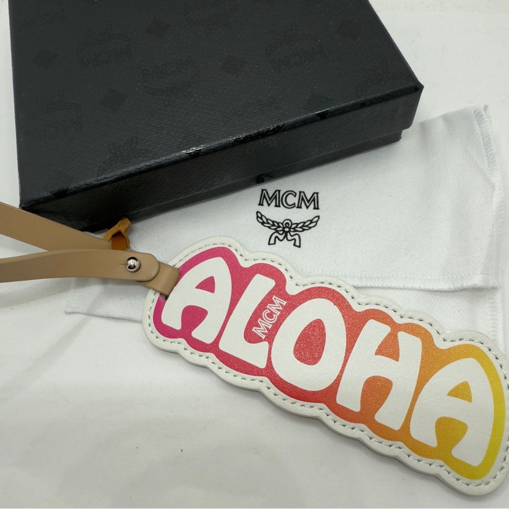 MCM Rare Aloha Leather Bag Charm Luggage Tag with Box & Dustbag